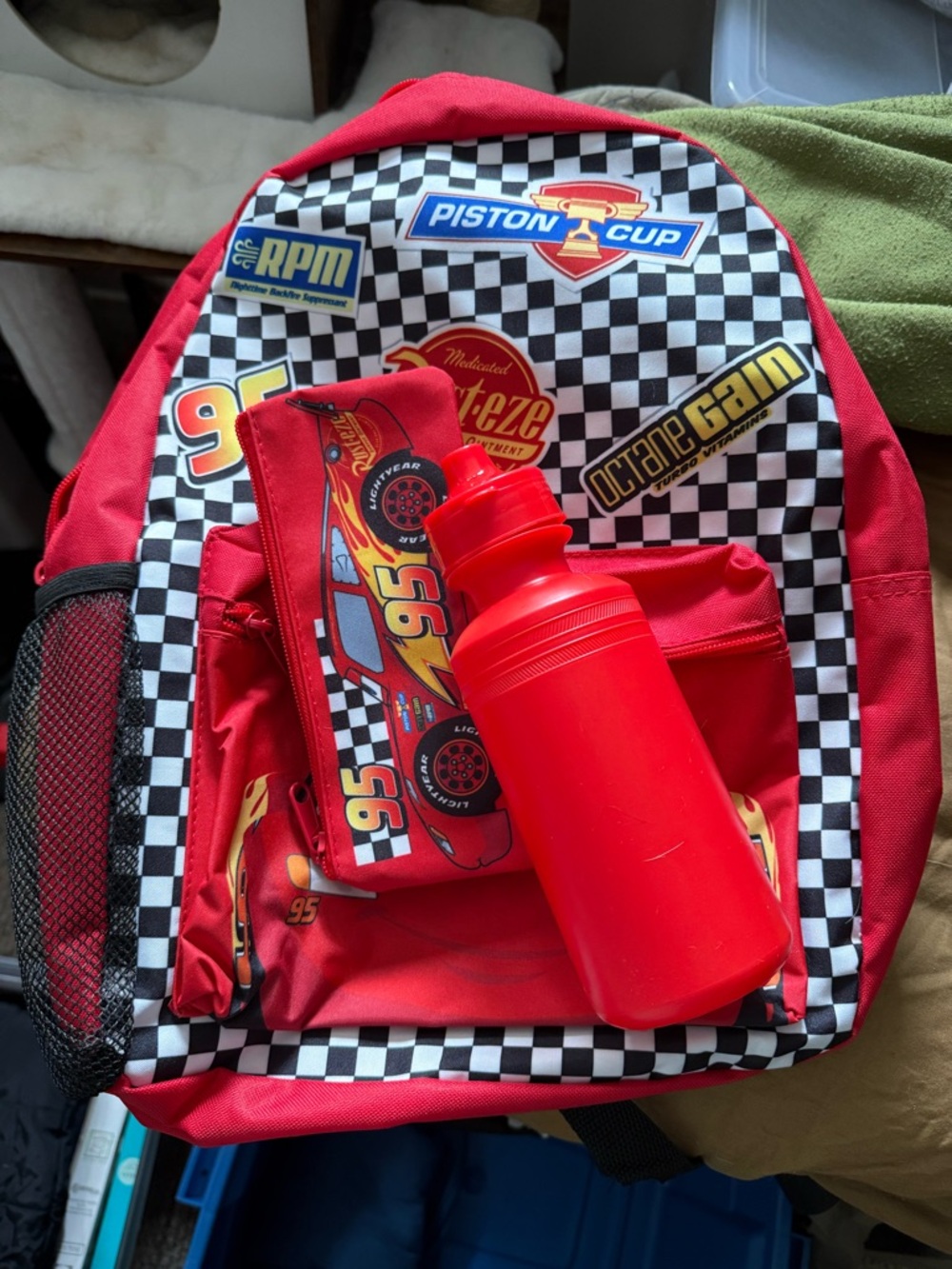 Disney Pixar Cars Red Lightning McQueen Backpack with Water Bottle